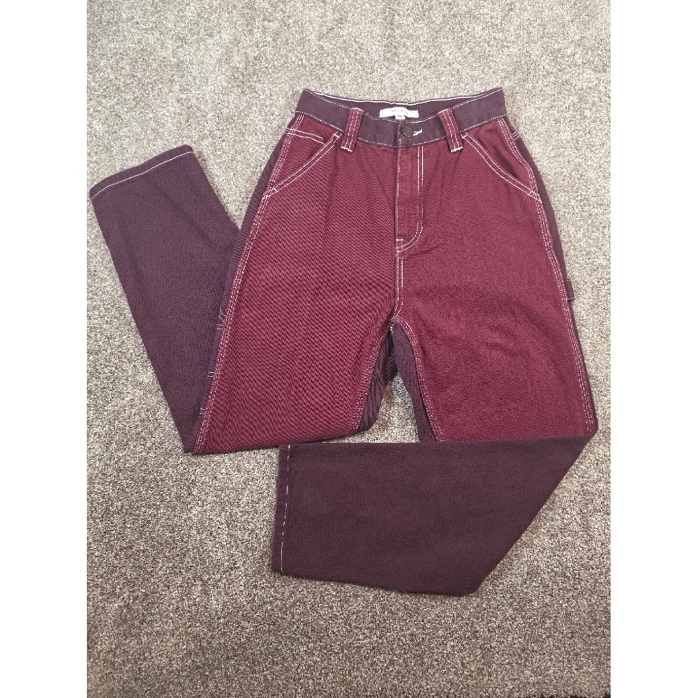 PacSun Burgundy Colorblock Carpenter Pants Womens 25 High Rise Contrast Stitch